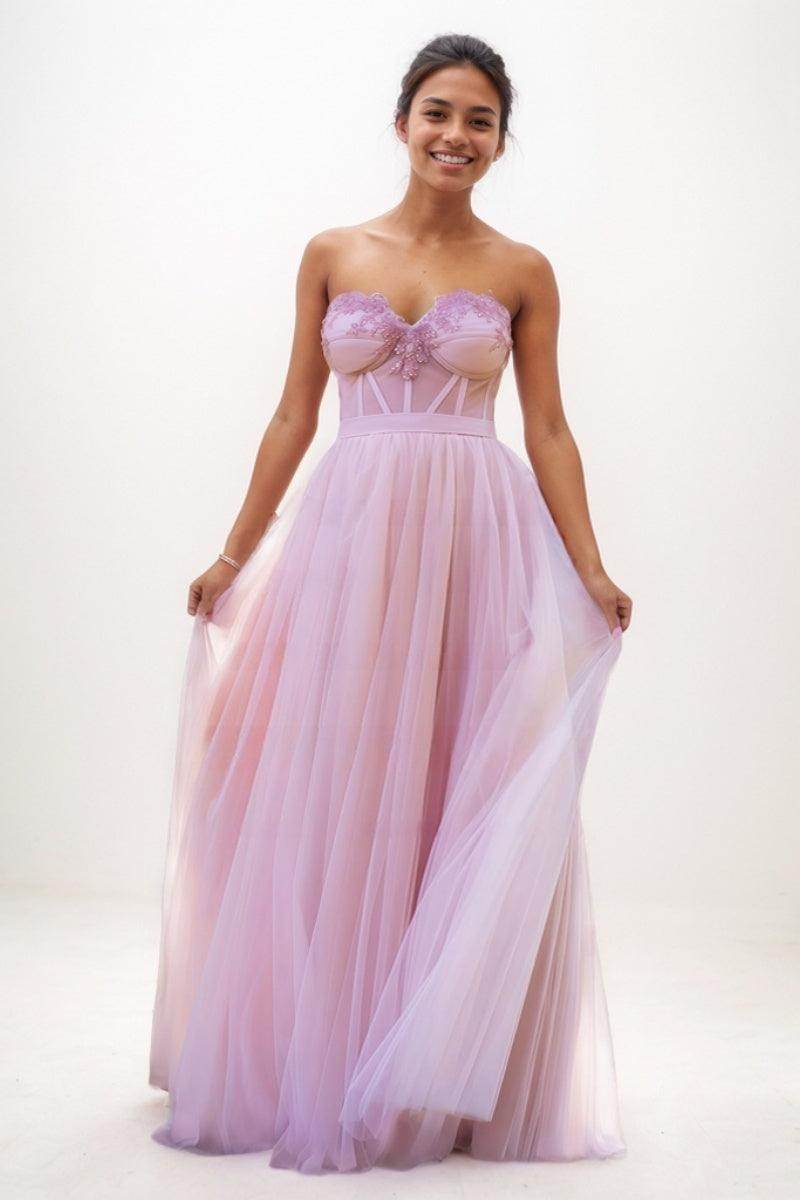 Sweetheart A-Line Floor-Length Tulle Prom Dresses CS0741 - COCOMELODY